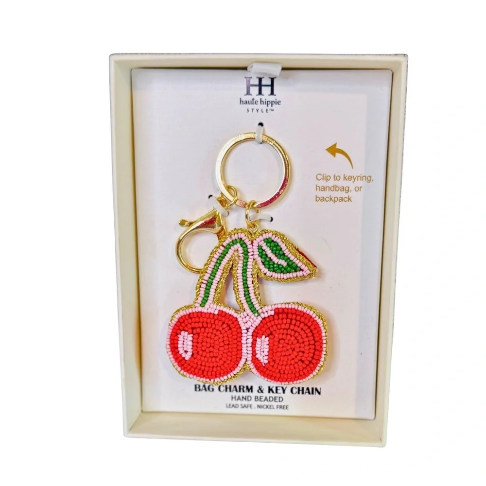 🍒 Haute Hippie Style Beaded Cherry Bag Charm / Keychain